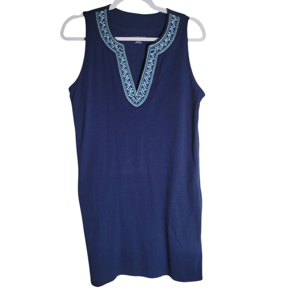 Lands' End Cotton Embroidered Mini Dress Women's Size Small Blue‎ Beach Pockets
